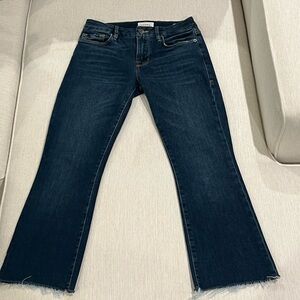 Frame Dark Blue Cropped Flare Jeans